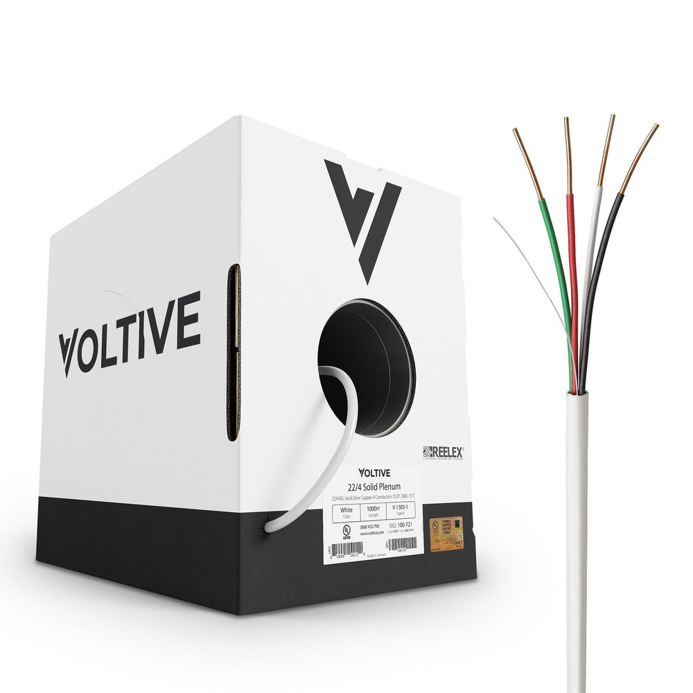 Voltive 22/4 Solid Alarm Wire, Plenum CL3P, White, 1000ft