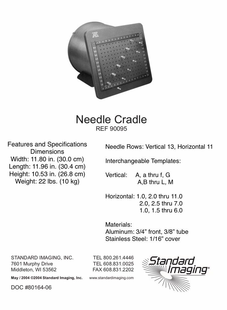 Standard Imaging Needle Cradle REF 90095 Needle Rows Vertical 13 x Horizontal 11