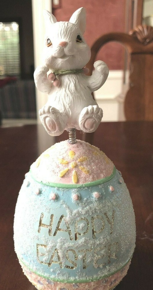 Sparkle Happy Easter Egg with Spring Bunny Rabbit on Top 7.5" x 3.5" x 3.5"