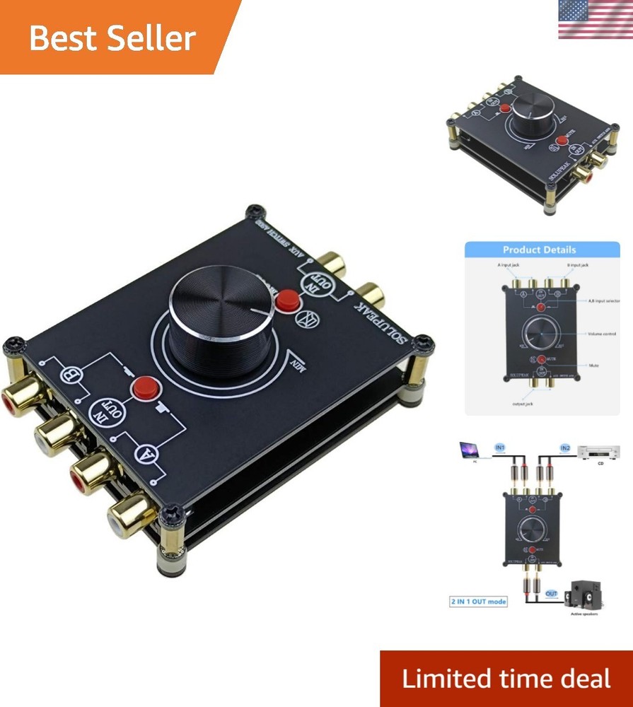 High-Quality 2-Way RCA Switcher with Easy Plug and Play Setup & Volume Control
