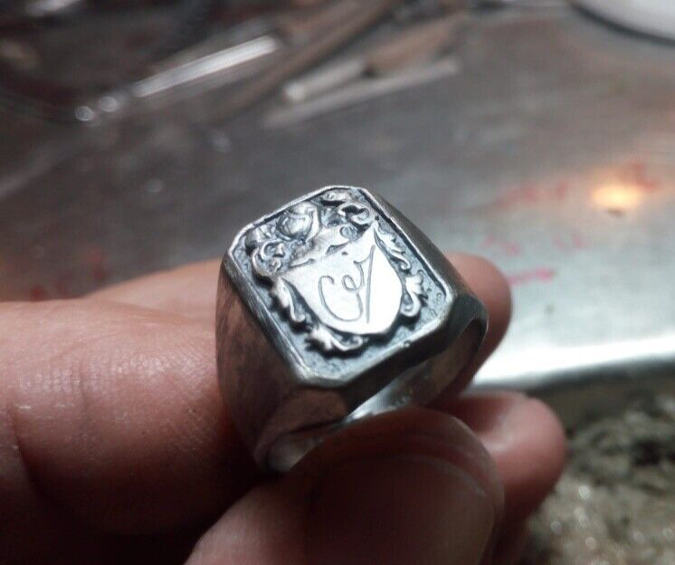 Men's Ring Shield with Engraving Personalized Silver 925/1000