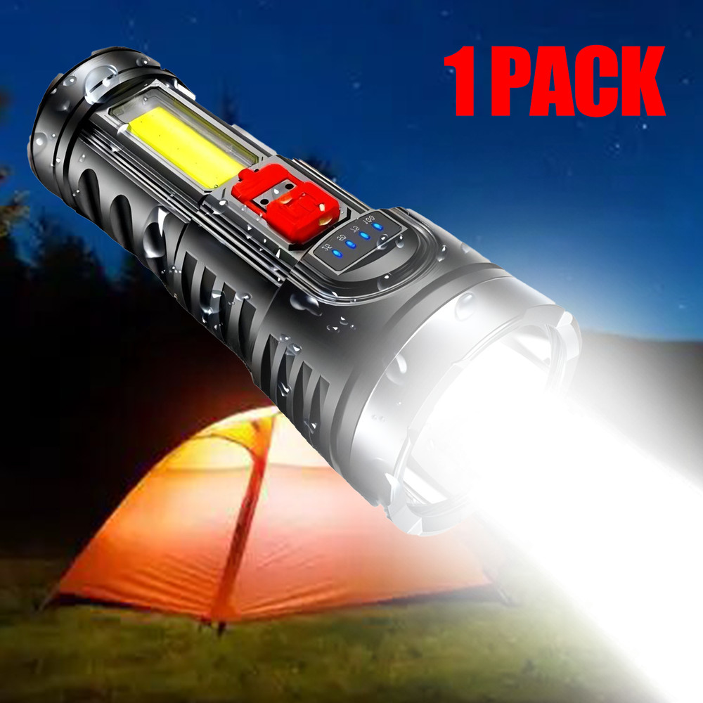 4 Modes Rechargeable Flashlight Super Bright Multi-function Camping COB Torch