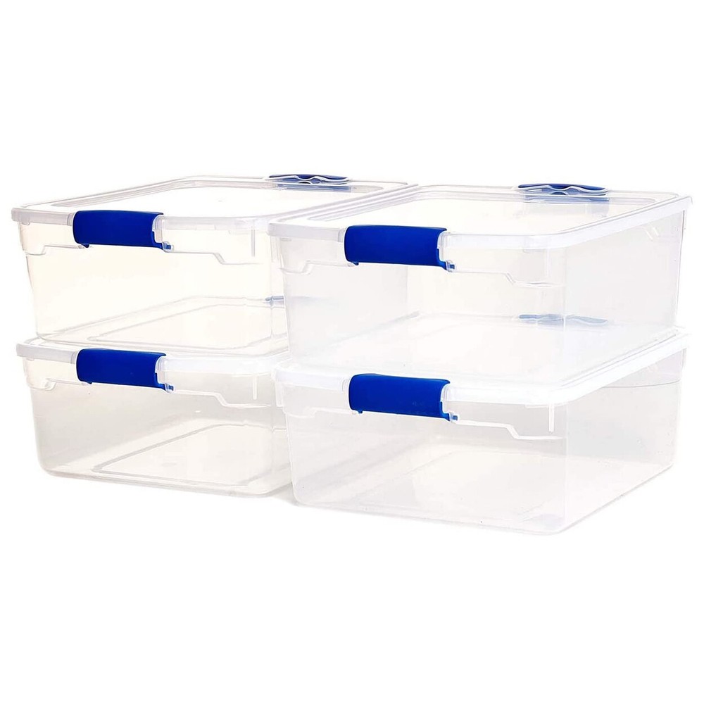 Homz 15.5 Quart Clear Plastic Stackable Storage Containers, 4 Pack (Open Box)