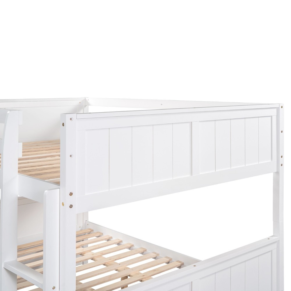 Full Over Full Bunk Bed with Twin Size Trundle White Easy Conversion for Bedroom