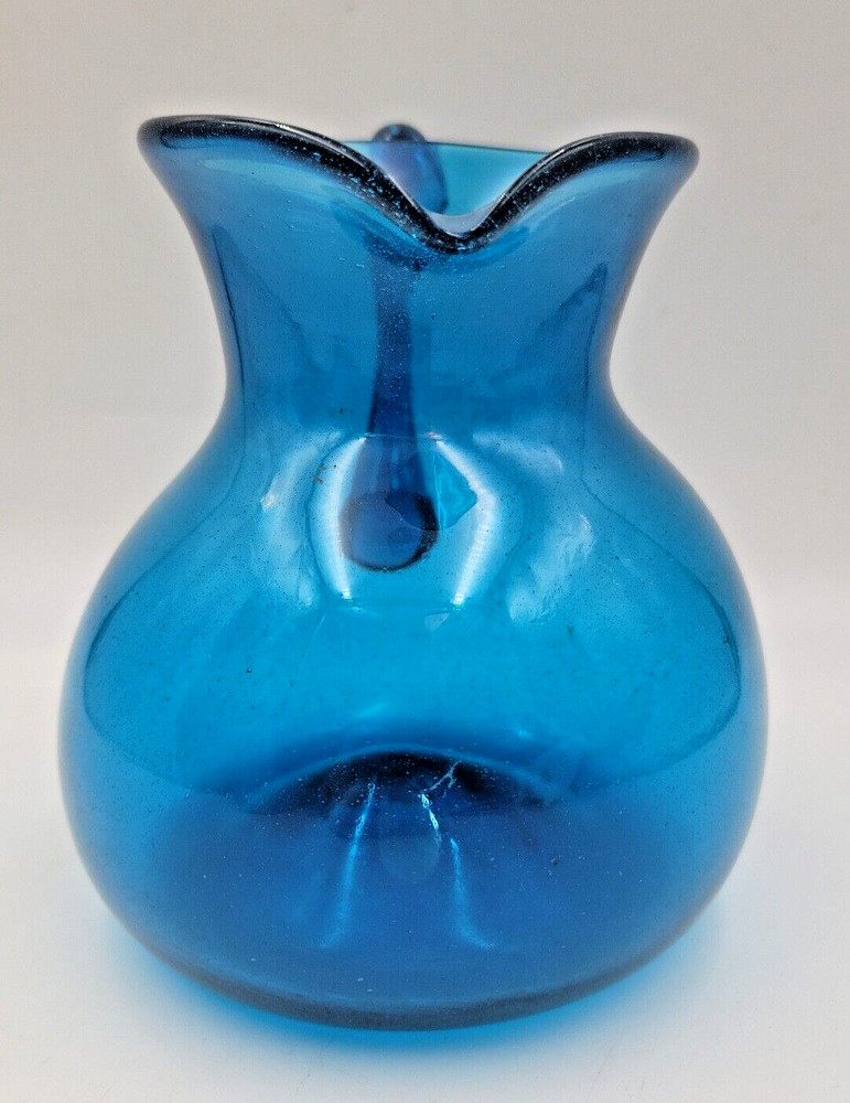Cobalt Blue Hand Blown Glass Pitcher