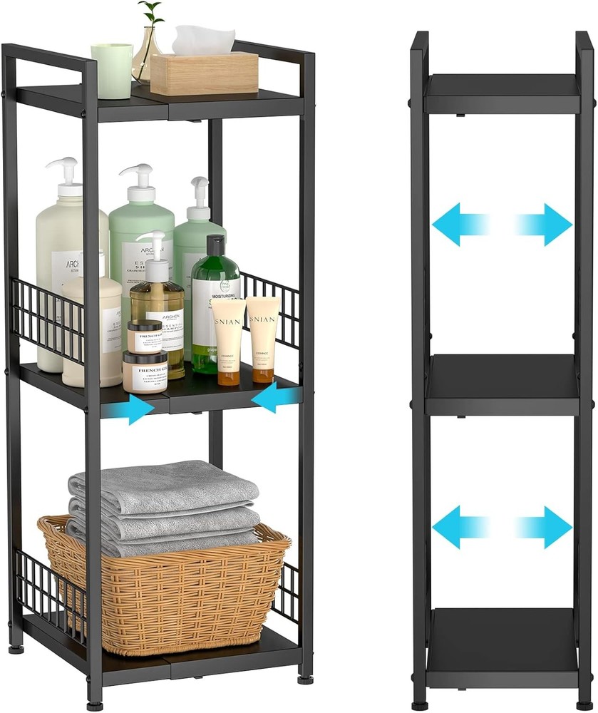 3-Tier Metal Shelving Unit Expandable Free-Standing Narrow Open Floor Shelves