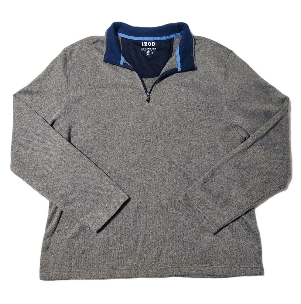 IZOD Advantage Performance 1/4 Zip Pullover Gray Mens 2XLT Stretch