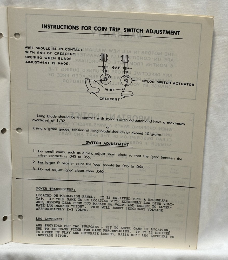 ORIGINAL-WILLIAMS-STRIKE ZONE-INSTRUCTION MANUAL