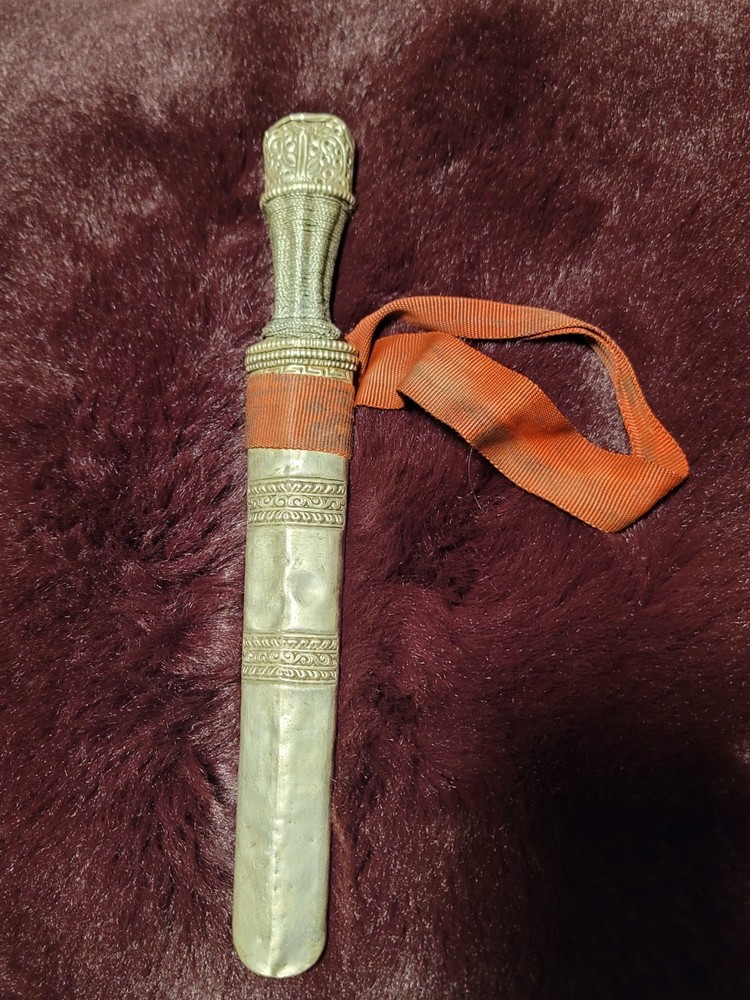 Antique Tibetan Silver Knife-Dagger with Silver Sheath