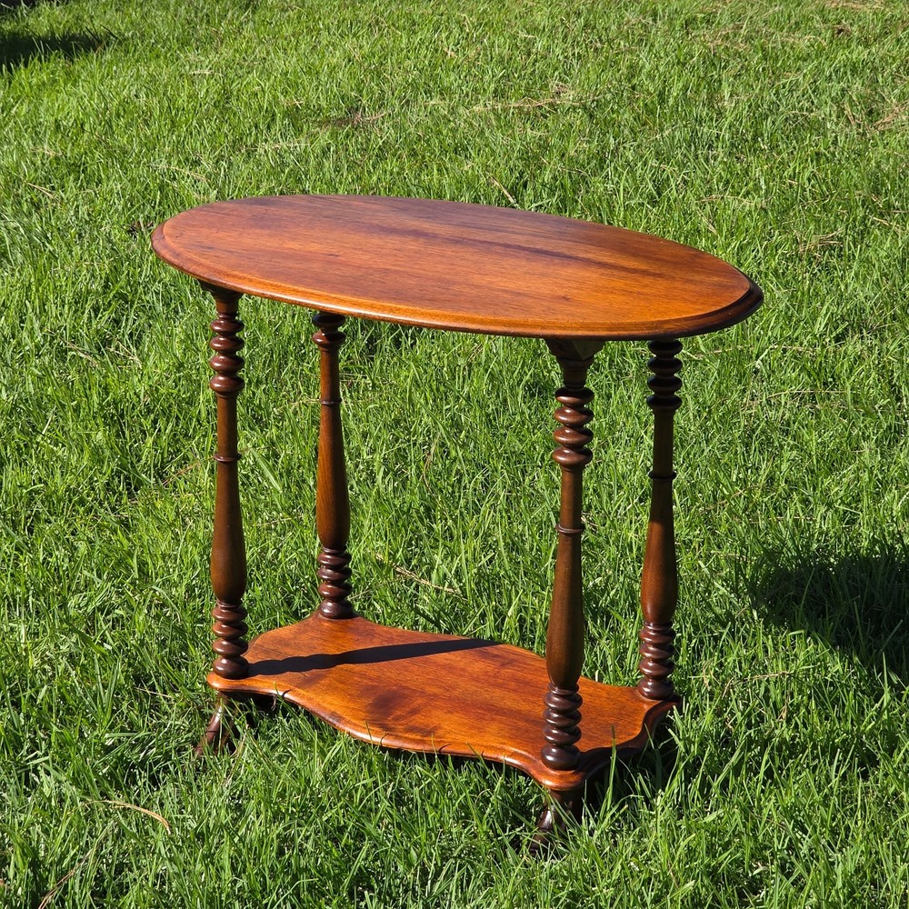 Antique Turned Bobbin Legs, 2 Tier, Parlor Side Table, Solid Wood