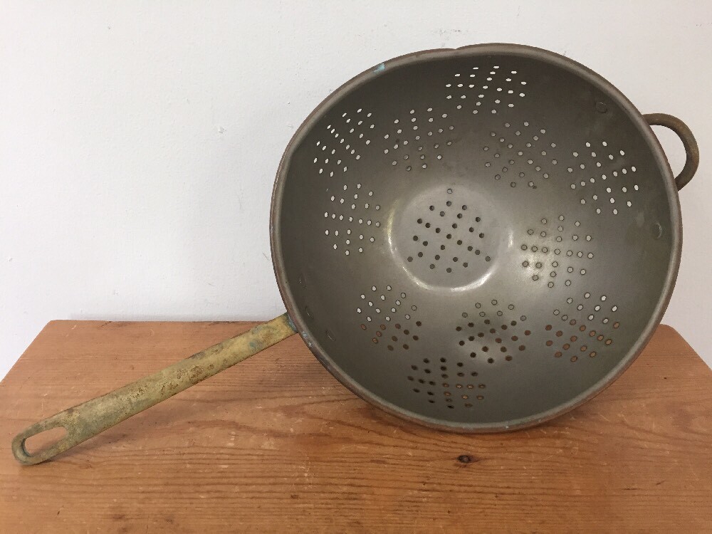 Vintage Antique Solid Copper Water Strainer Colander With Solid Brass Handles