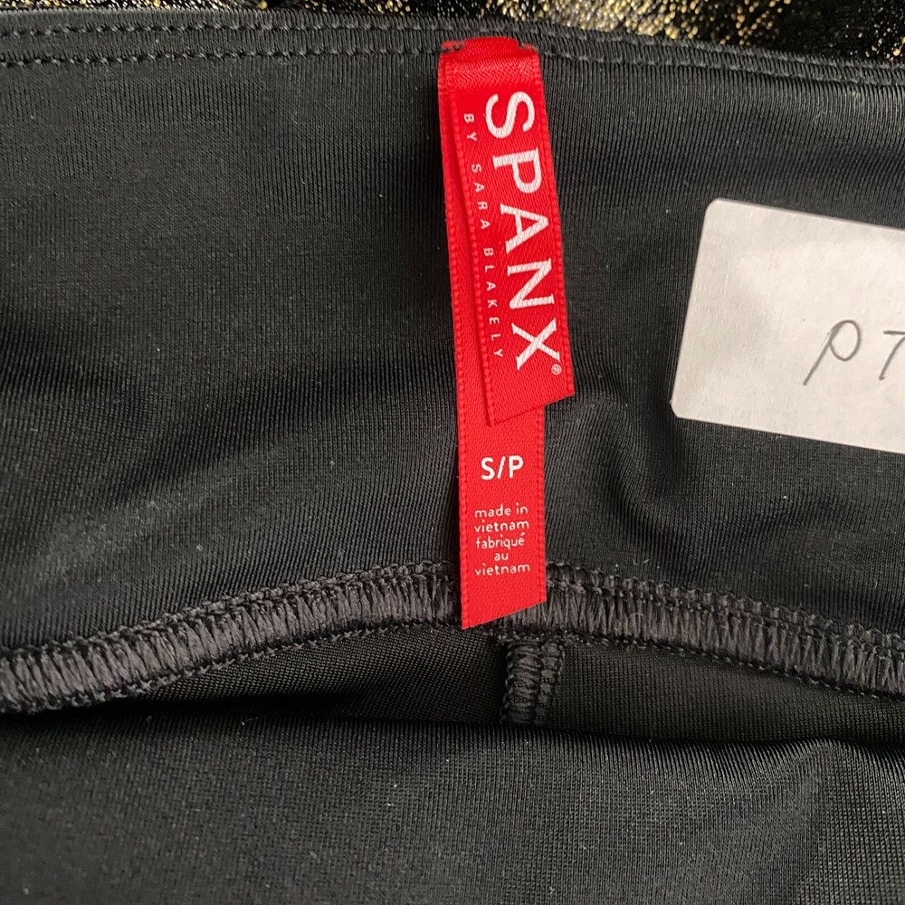 Spanx Velvet Shine Leggings Small Black Gold Polyester Blend Pull On PT-1679