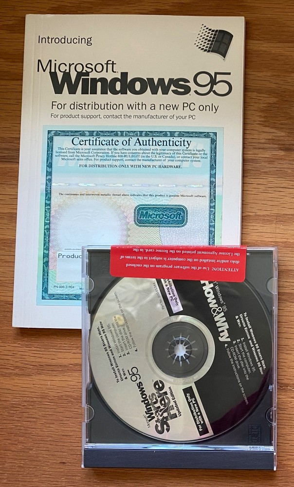 Microsoft Windows 95 Original Install CD-ROM, COA/Product Key & User Guide