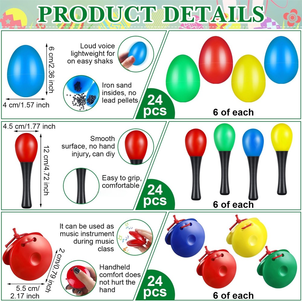 120 Pcs Musical Instruments Learning Percussion Toy Include 24 Plastic Egg Sh...