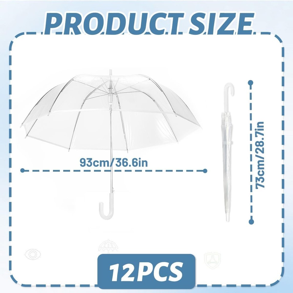 12 Pcs Wedding Umbrella Bulk,with J Hook Handle,Auto Open Stick Clear...