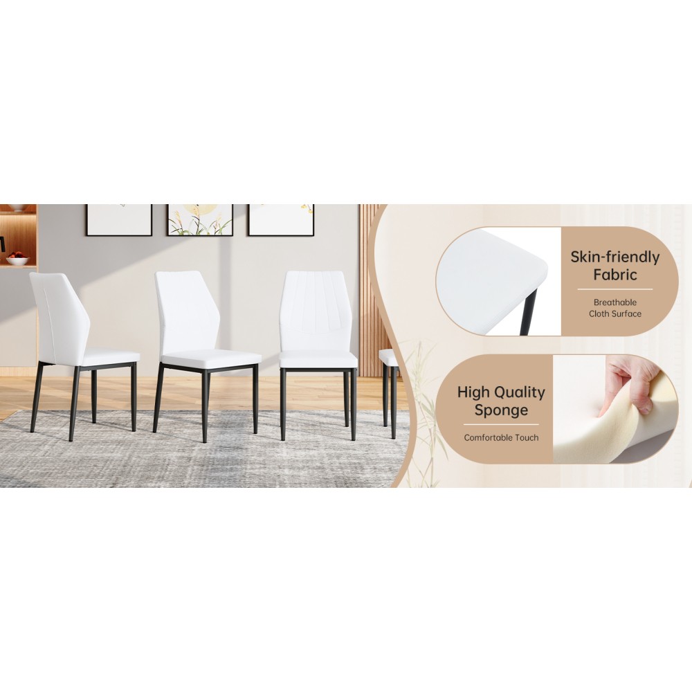 Black Wood Grain Rectangular Dining Table Set w/ 4 PU Chairs Modern