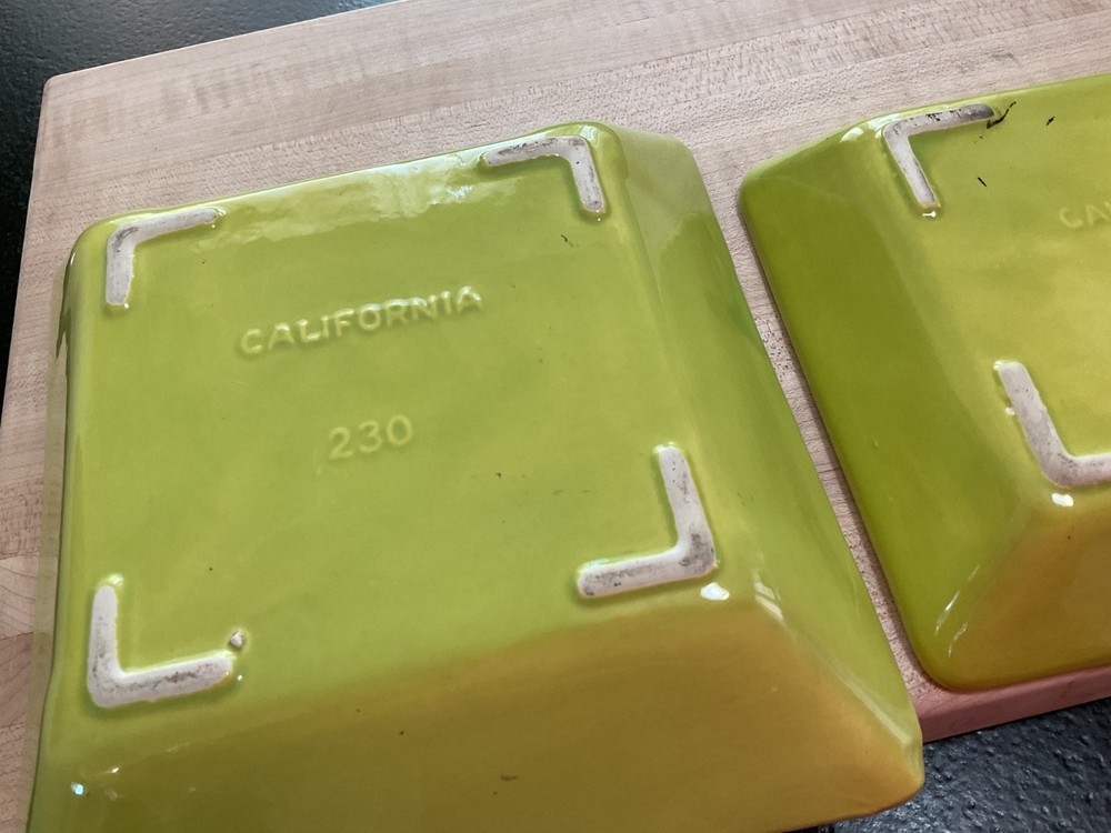 Californa Pottery Lime Green Square Nesting Dishes
