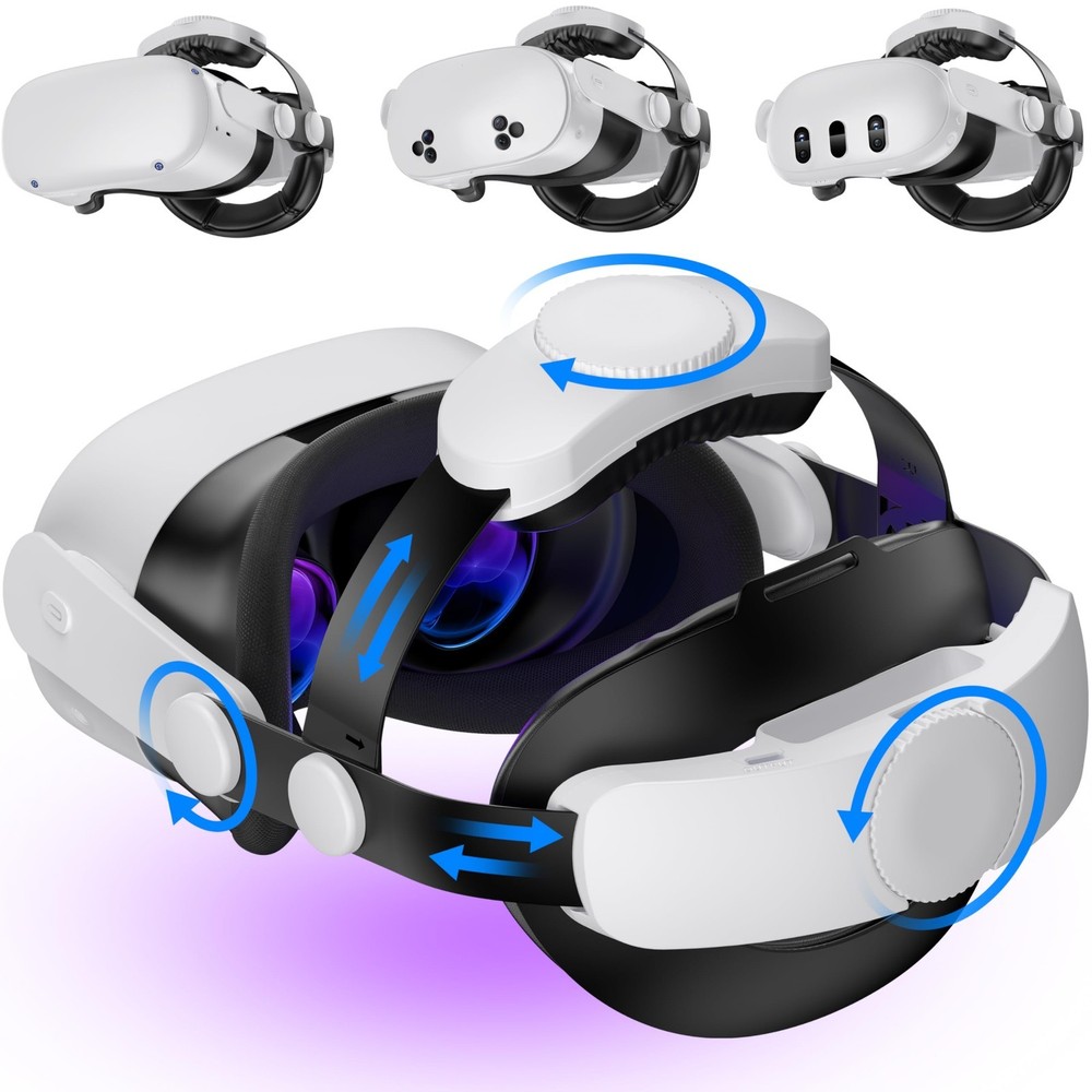 Adjustable VR Head Strap for Meta Quest 3/Quest 2 - Enhanced Support, Pressure R