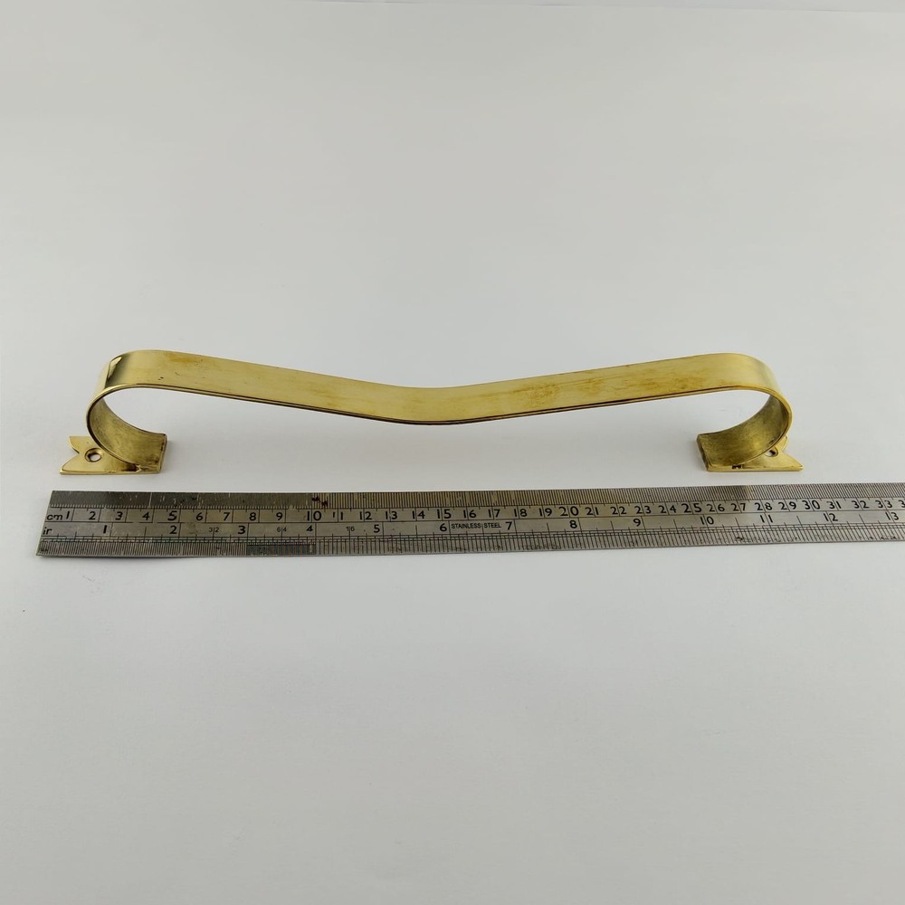 2 large D PULL 12" handle heavy ribbon solid heavy brass old style kitchen GRAB