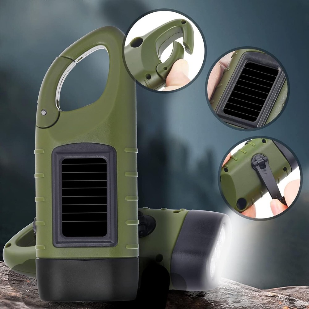 Hand Crank Solar Powered Flashlights,Compact Rechargeable LED Flashlight Hand...