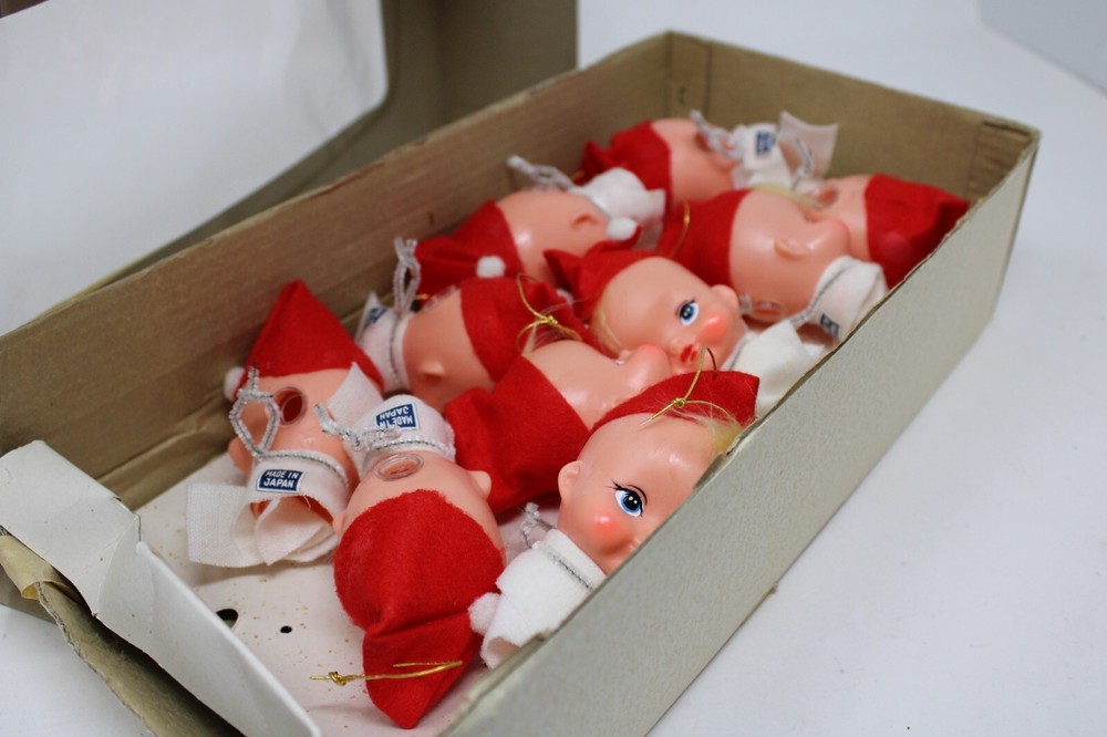 Vintage Elf/Pixie Light Covers W/10 Light String Made Japan Red Hats Woolworth