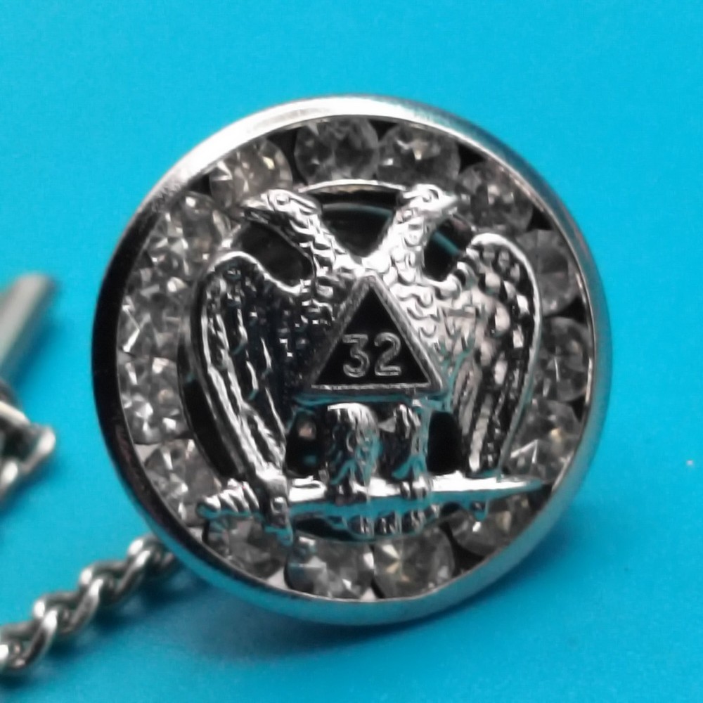 Masonic Tie Tack 32 Degree Double-Headed Eagle Bullet Back Chain