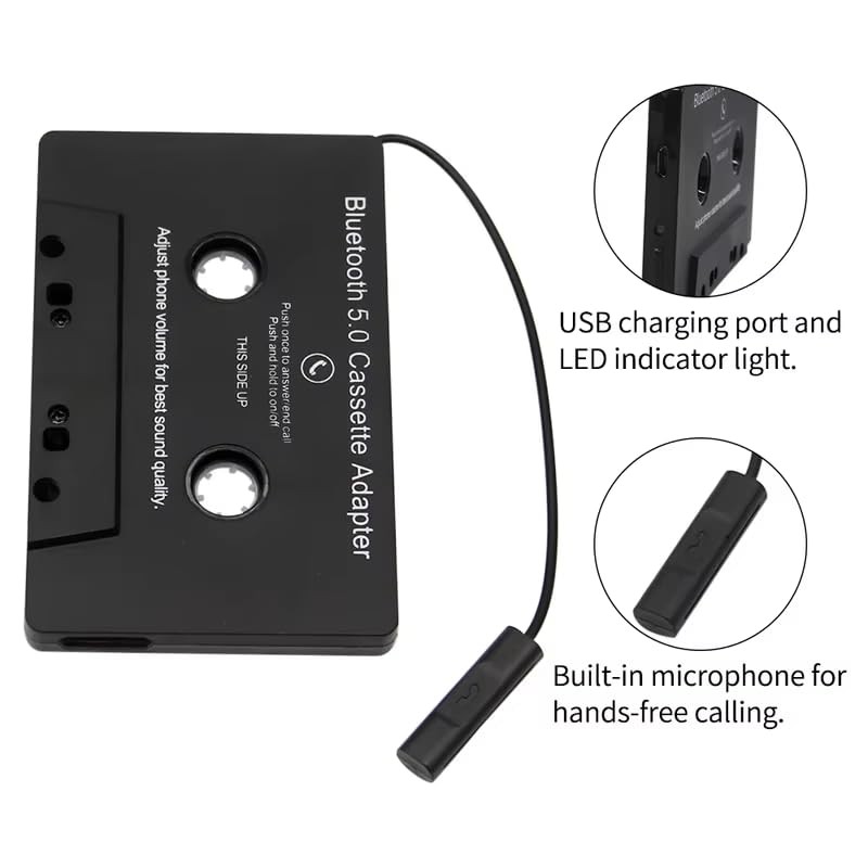 Car Audio Bluetooth 5.0 Cassette Receiver, Function Button, Black