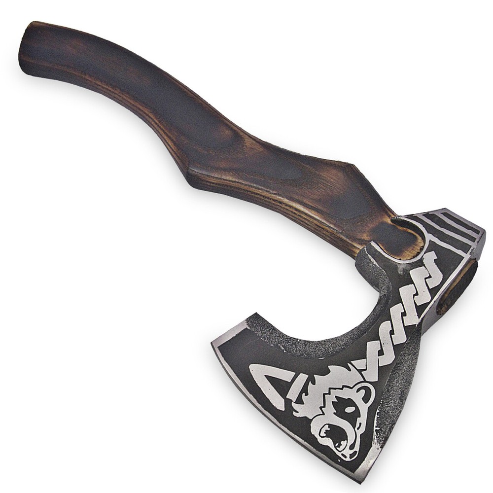 Hand Forge Alaska Brown Bear Head Etched Axe