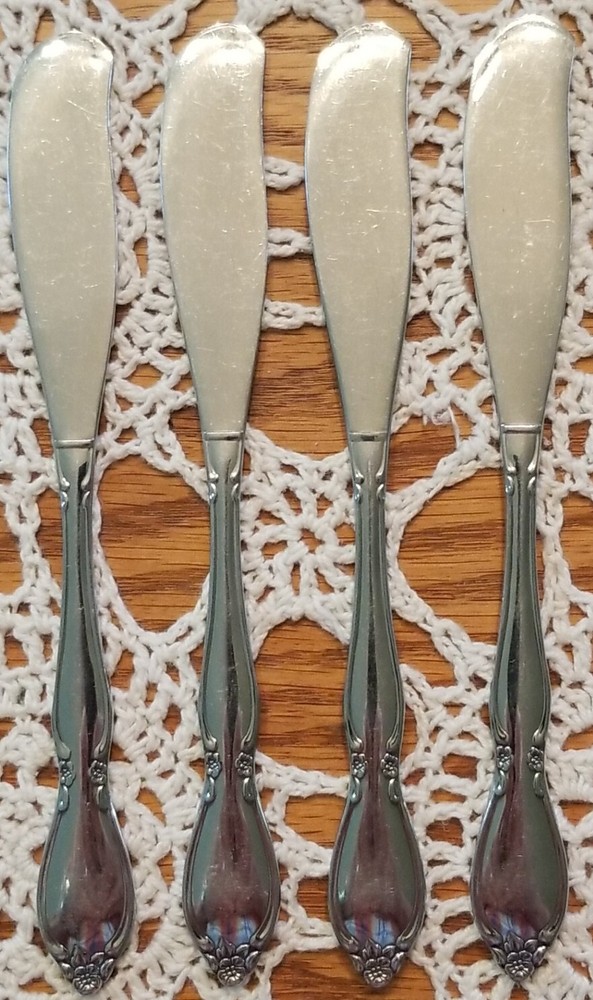 ONEIDA STAINLESS FLATWARE CHATELAINE 4 FLAT HANDLE BUTTER KNIVES 6 3/8"