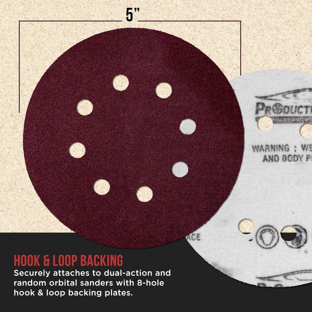 8-Hole Red Sanding Discs 80 Grit for Wood & Auto Paint - 50 Pack, Hook & Loop