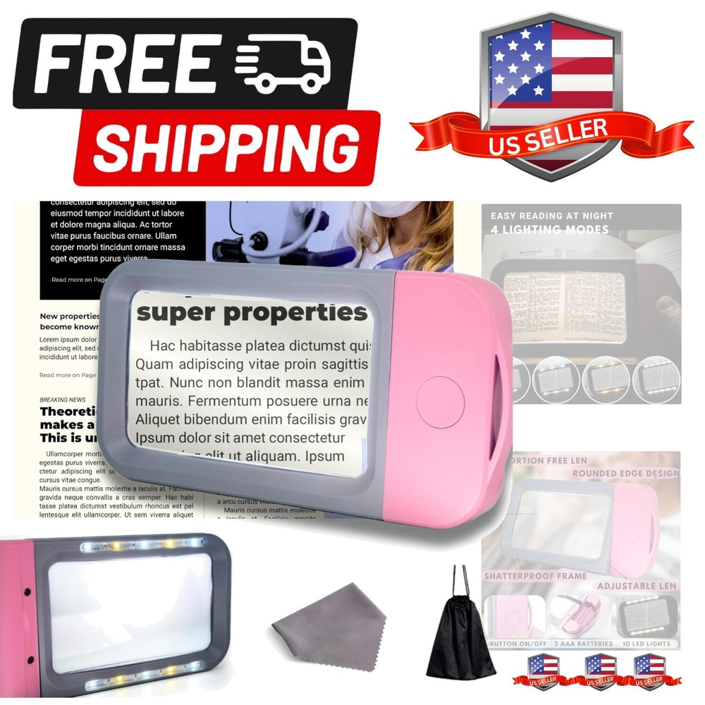 Magnifying Glass with Light | 3X Large Rectangular Reading Magnifier with 10 ...