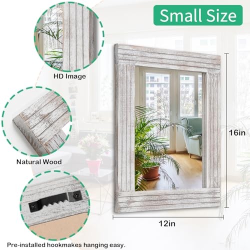 Mirrors for Wall Rustic Wooden Frame Rectangle Mirror 16"L x 12"W Rustic White