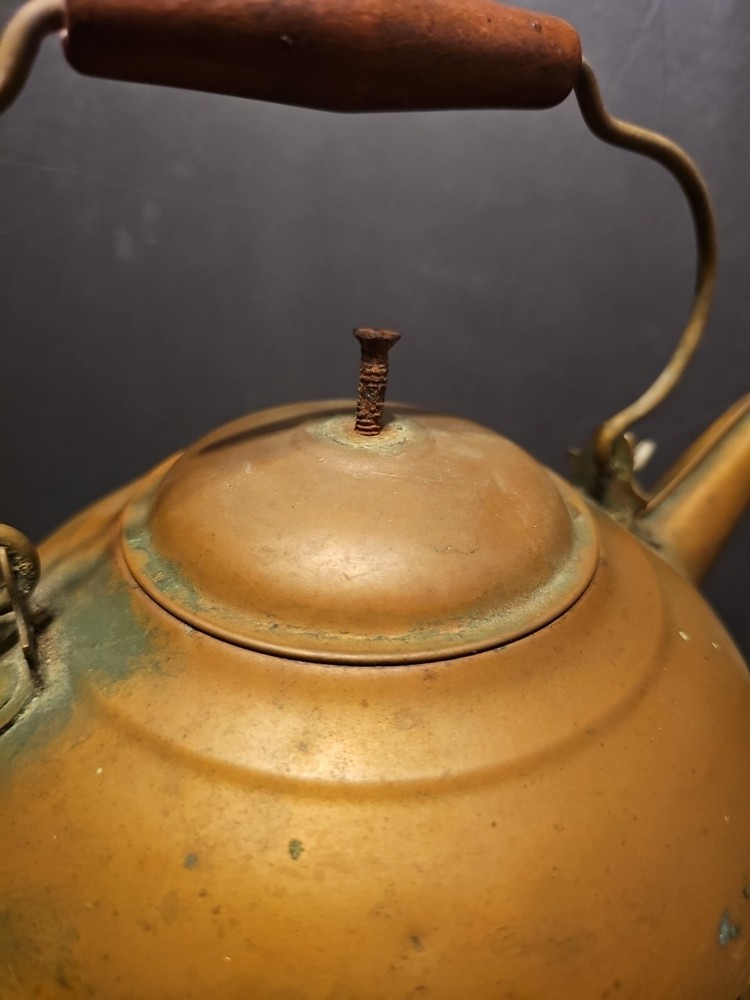 Vintage Copper Tea Kettle Wood Handle