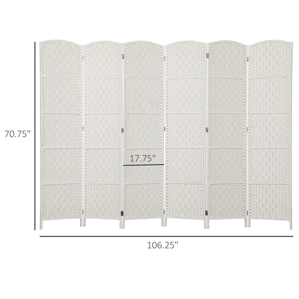 6 Weave Panel Room Divider Privacy Folding Screen Diamond Decor, White