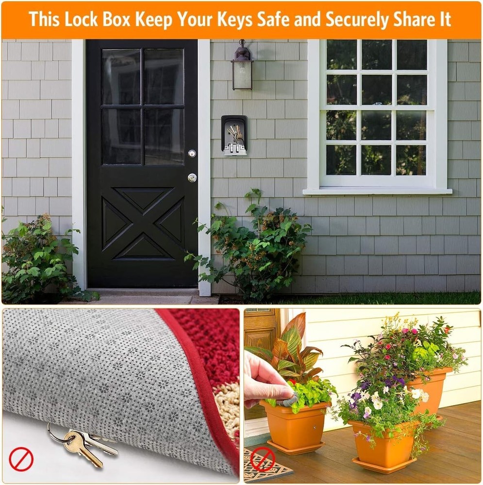 Durable Portable Key Lock Box - Wall-Mounted 4-Digit Security Box for 5 Keys