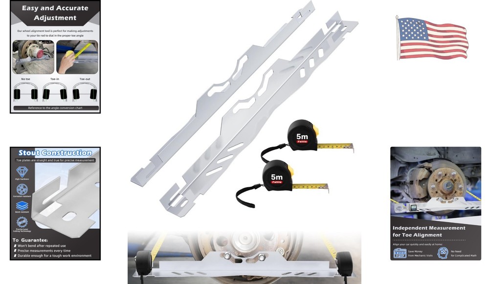 Sturdy Silver Toe Alignment Plates - Quick Alignment Tool with 2 Tape Measures
