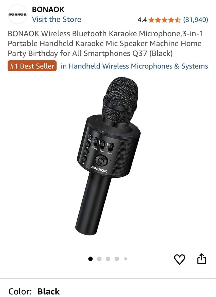 BONAOK Wireless Bluetooth Karaoke Microphone Black