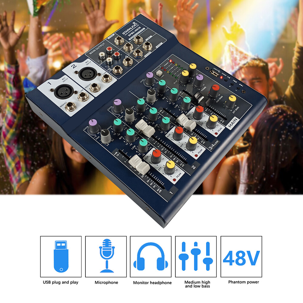 Professional 4CH USB Audio Mixing Console Audio DJ Console Karaoke Studio Mixer