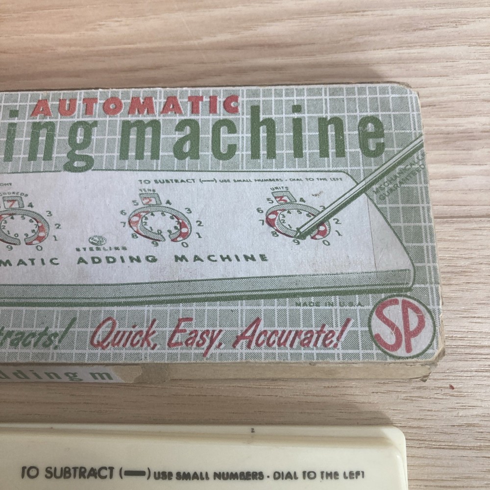 Vtg Automatic Adding Machine 1950s Sterling Add It Adding Machine Box Stylus