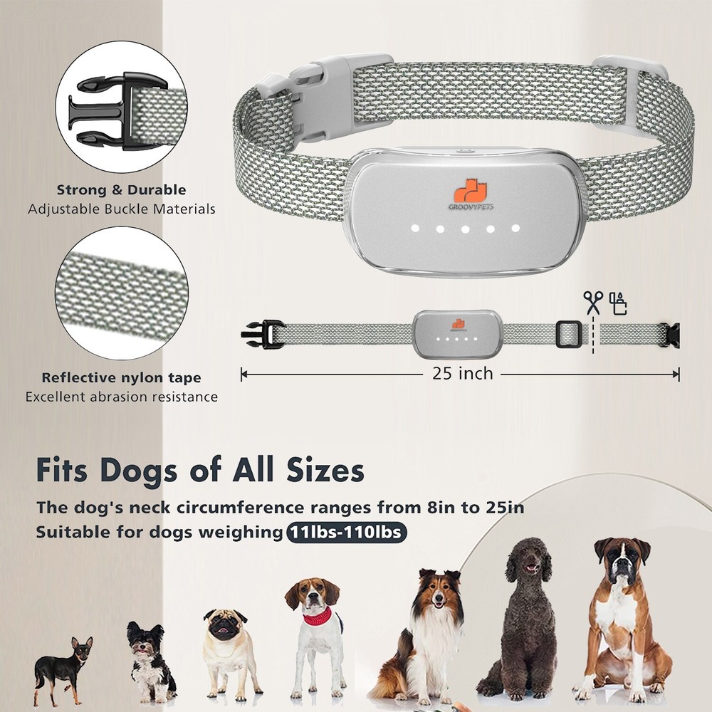 White Intelligent Automatic Anti bark Dog Shock Collar For Small Medium Large