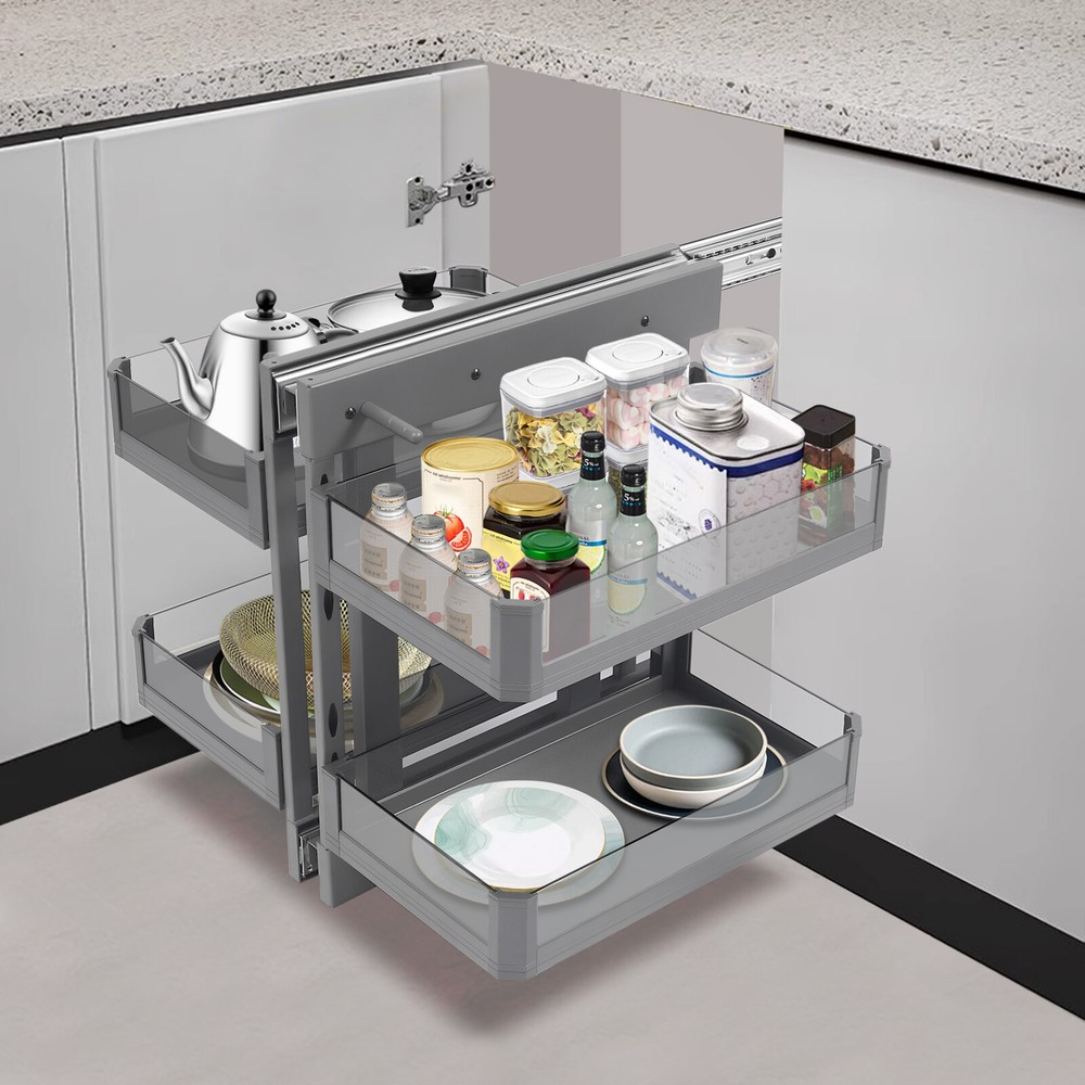 Blind Corner Pull Out Pantry Racks Left&Right Open Min Opening 14.57" W/4 Basket
