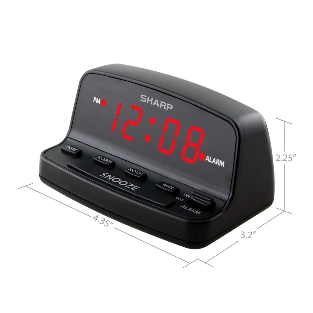 Digital Alarm Clock with Red LED Display Easy Set Keyboard Controls Midnight