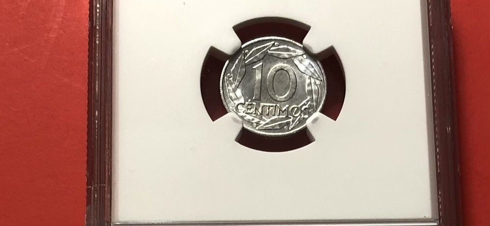 SPAIN-1959-10 CENTIMOS ,GRADED BY NGC MS 64.