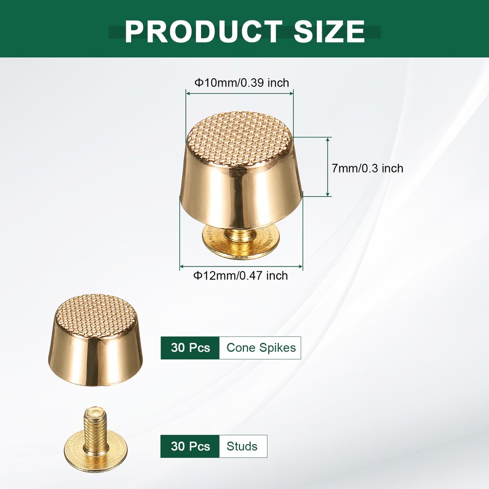 20 Pcs Screw Back Rivets Thread Surface 10mm Feet Flat Head Metal Studs, Gold