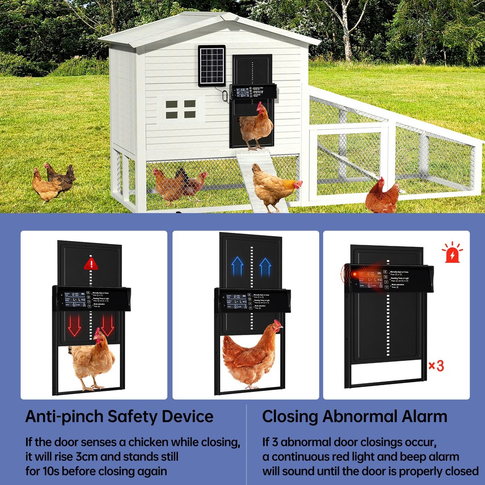 Solar Automatic Chicken Coop Door Poultry Gate Timer & Light Sensor & Anti-Pinch