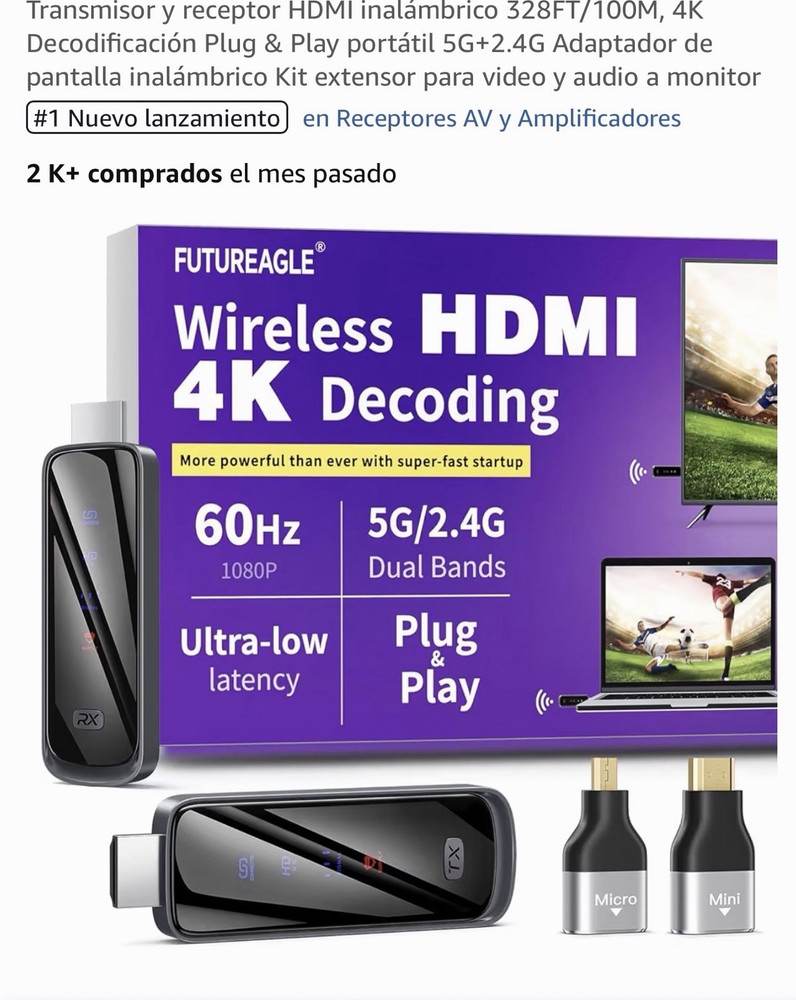 FUTUREAGLE Wireless HDMI 4K Decoding Transmitter Receiver Dual Band Low Latency