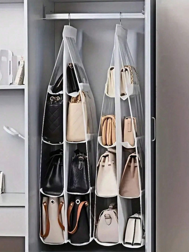 1pc 6/8 Grids Hanging Handbag Organizer - Foldable, Space-Saving, Durable-NEW