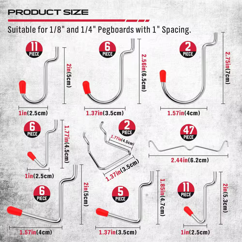 121-Piece Pegboard Hooks Set with Metal Tool Hooks, Peg Board Organizer Accessor