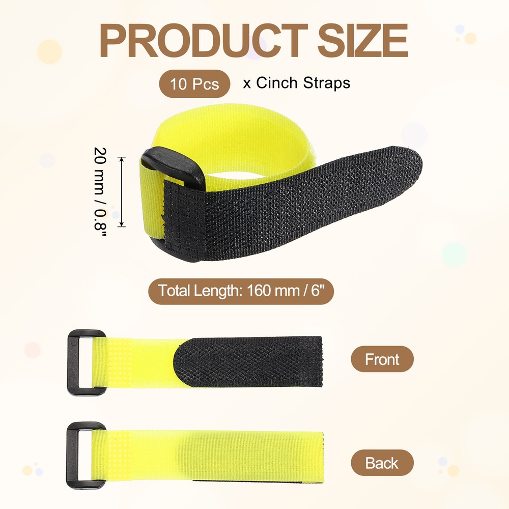 10pcs Reusable Cinch Straps 0.8"x6" Hook and Loop Cable Securing Straps, Yellow