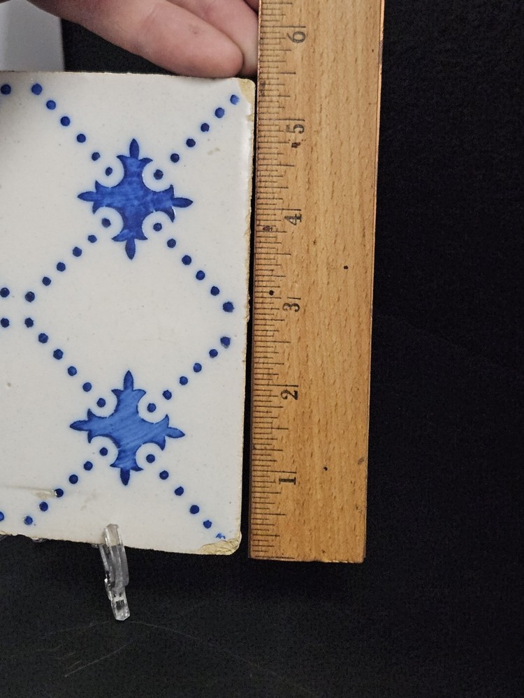 Authentic 19th Century Portugese Church Tile Earthenware Faience Cross Pattern